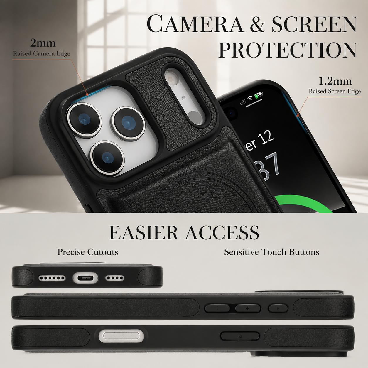 Premium iPhone Case MagSafe Compatible Magnetic Leather Wallet Cover Card Holder Camera Lens Protection Shockproof Matte Anti Scratch Full Coverage
