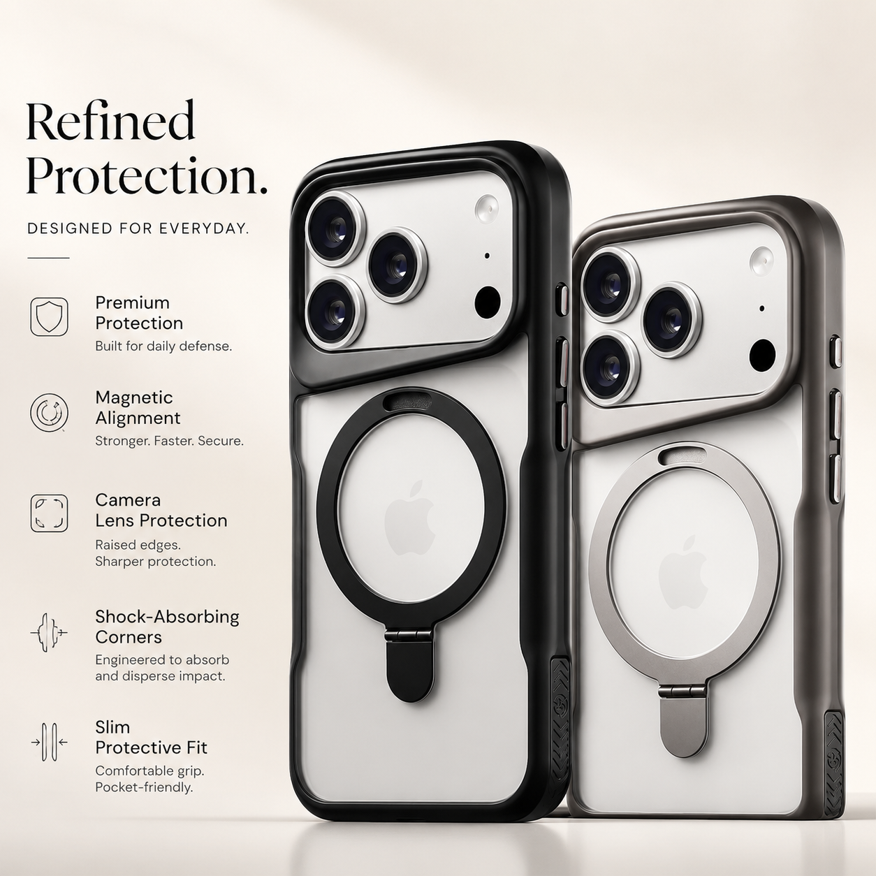 Premium iPhone Case MagSafe Compatible Magnetic Metal Ring Stand Shockproof Bumper Cover Translucent Matte Protective Case Anti Scratch Slim Full Coverage