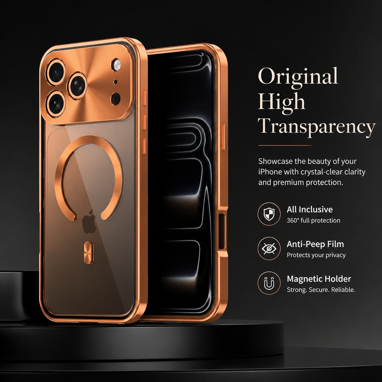 Premium iPhone Case MagSafe Compatible Magnetic Protective Cover Aluminum Frame Privacy Screen Protector Clear Back Shockproof Camera Lens Guard Design