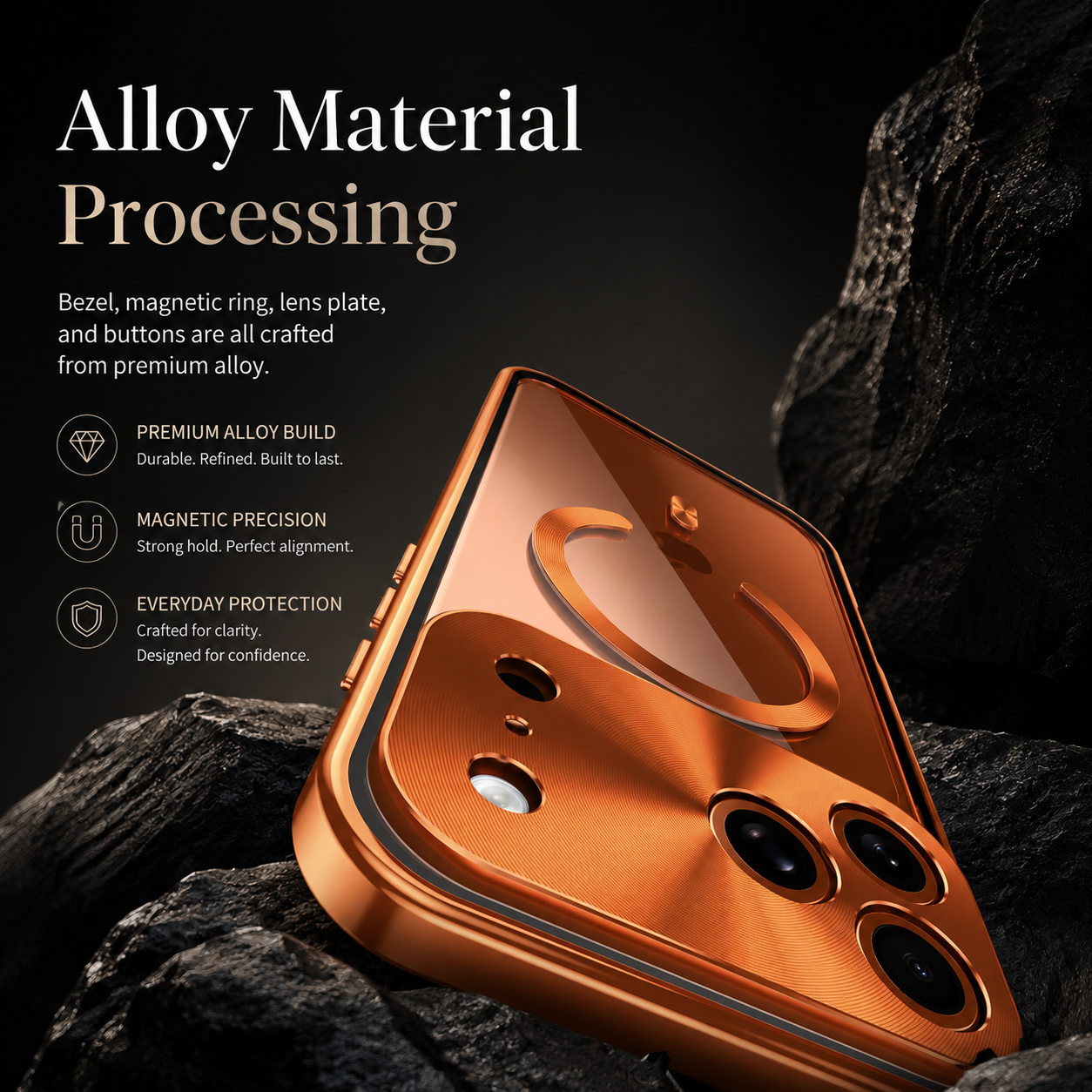 Premium iPhone Case MagSafe Compatible Magnetic Protective Cover Aluminum Frame Privacy Screen Protector Clear Back Shockproof Camera Lens Guard Design
