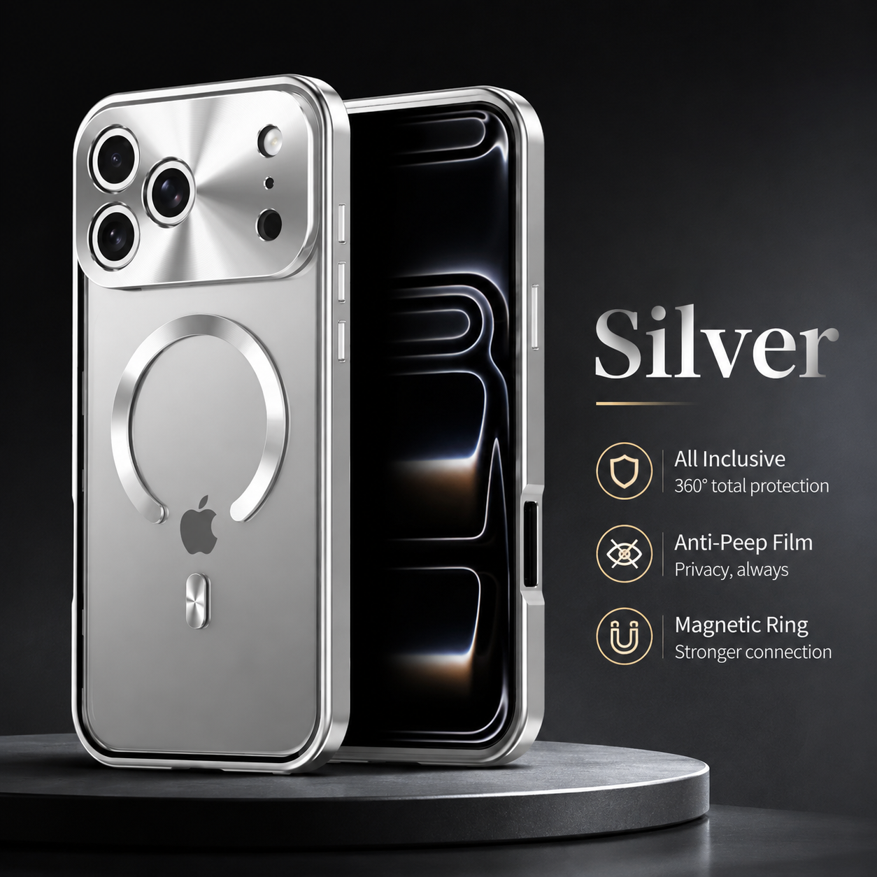 Premium iPhone Case MagSafe Compatible Magnetic Protective Cover Aluminum Frame Privacy Screen Protector Clear Back Shockproof Camera Lens Guard Design