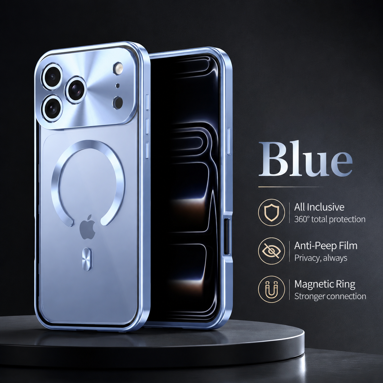 Premium iPhone Case MagSafe Compatible Magnetic Protective Cover Aluminum Frame Privacy Screen Protector Clear Back Shockproof Camera Lens Guard Design