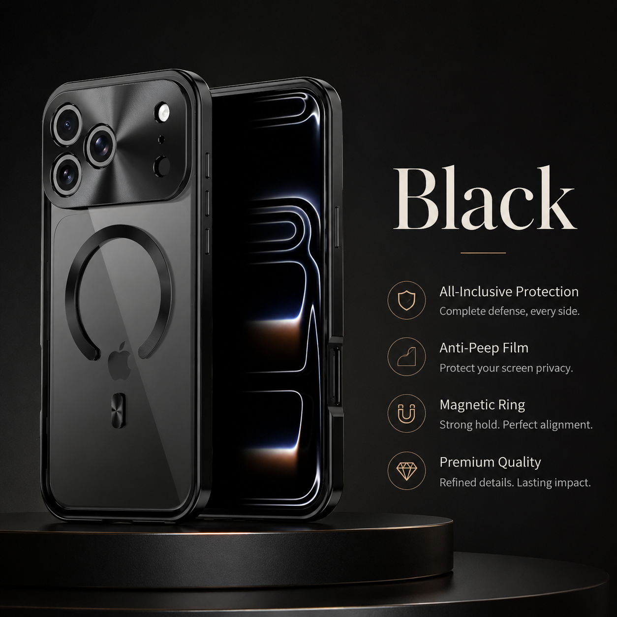 Premium iPhone Case MagSafe Compatible Magnetic Protective Cover Aluminum Frame Privacy Screen Protector Clear Back Shockproof Camera Lens Guard Design