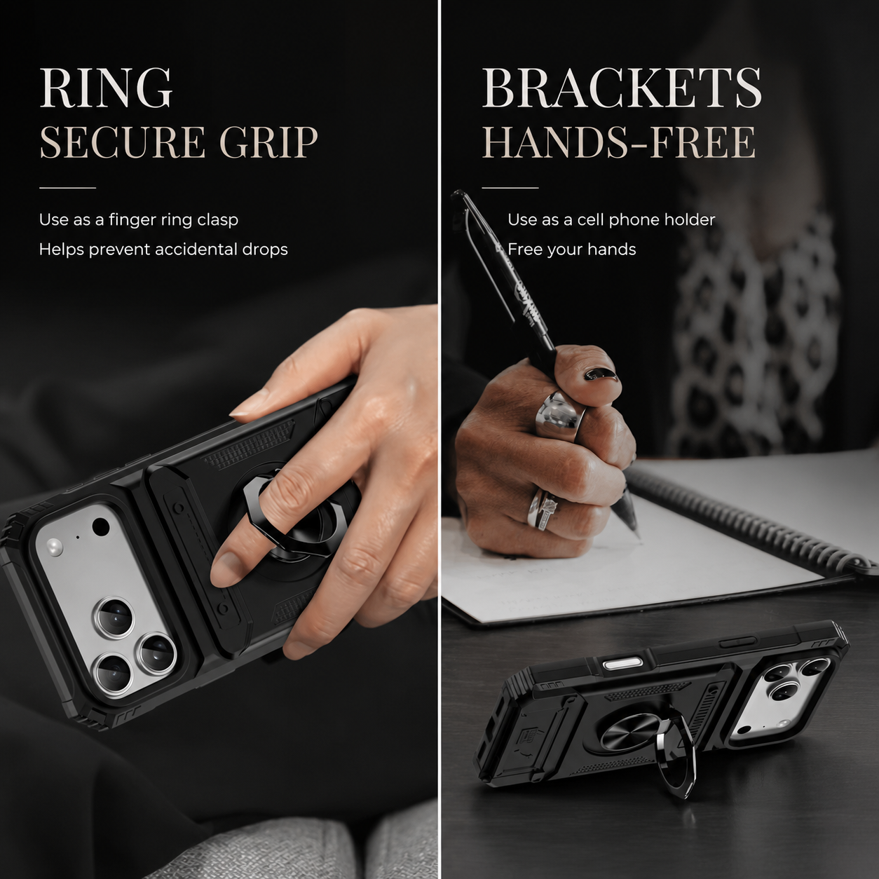 Premium iPhone Case MagSafe Compatible Magnetic Rotating Ring Kickstand Wallet Cover Heavy Duty Shockproof Protective PC Case Card Holder Full Coverage