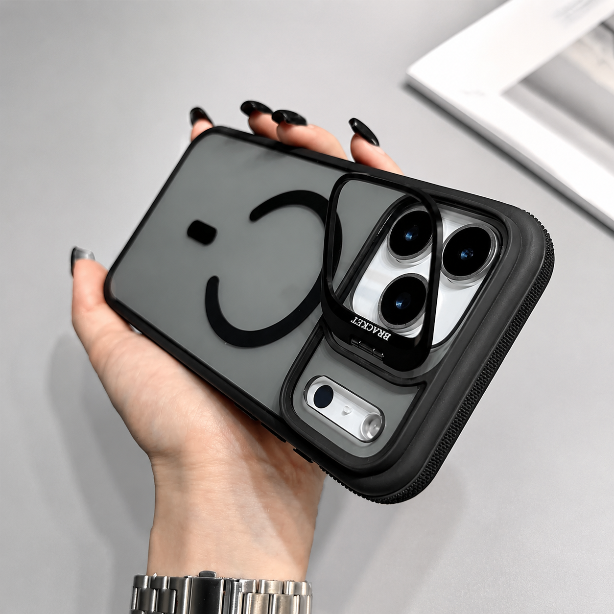 Premium iPhone Case MagSafe Compatible Matte Transparent Cover Metal Kickstand Shockproof Armor Protection Wireless Charging Anti Fingerprint Slim Design