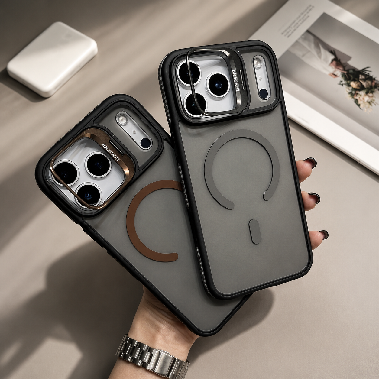 Premium iPhone Case MagSafe Compatible Matte Transparent Cover Metal Kickstand Shockproof Armor Protection Wireless Charging Anti Fingerprint Slim Design