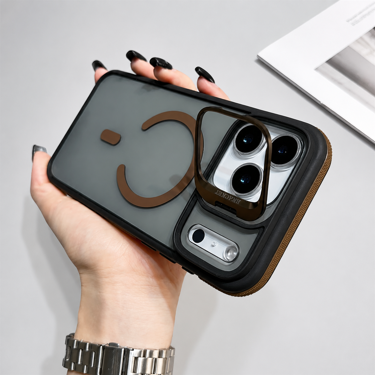 Premium iPhone Case MagSafe Compatible Matte Transparent Cover Metal Kickstand Shockproof Armor Protection Wireless Charging Anti Fingerprint Slim Design