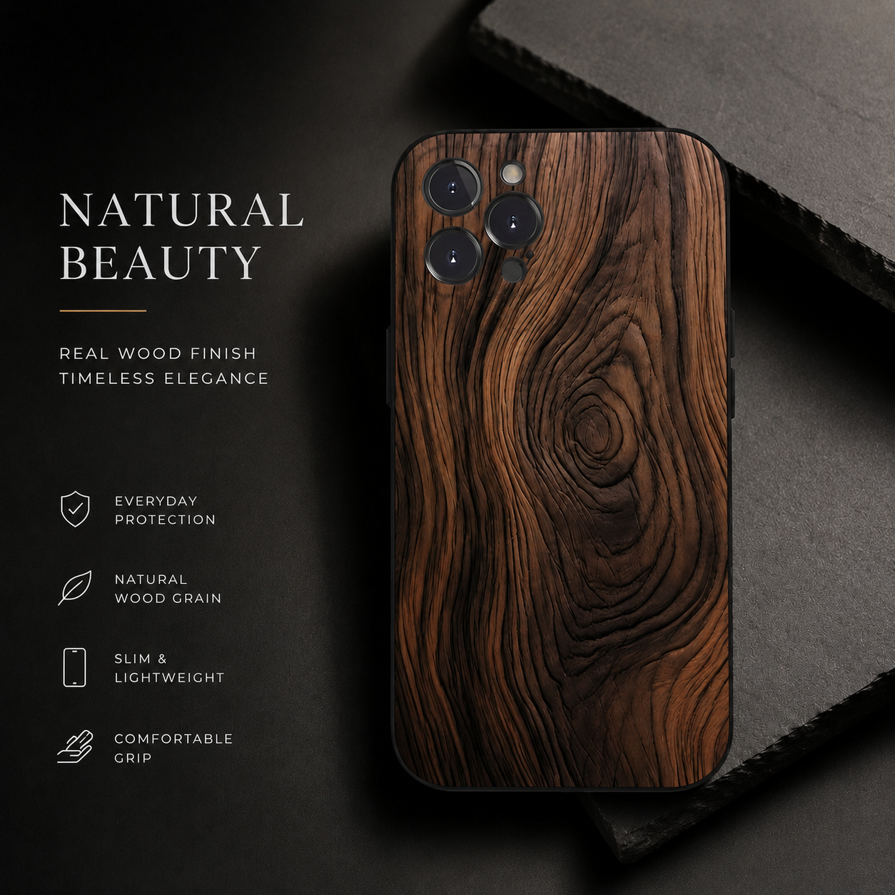 Premium iPhone Case MagSafe Compatible Natural Wood Cover Shockproof TPU Bumper Ultra Thin Protective Back Camera Lens Protection Full Coverage