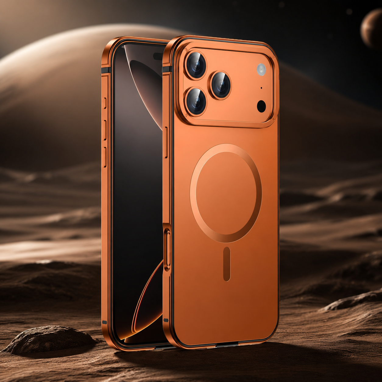 Premium iPhone Case MagSafe Compatible Orange Aluminum Alloy Cover Magnetic Glass Camera Protection Shockproof Matte Anti Scratch Lightweight Design