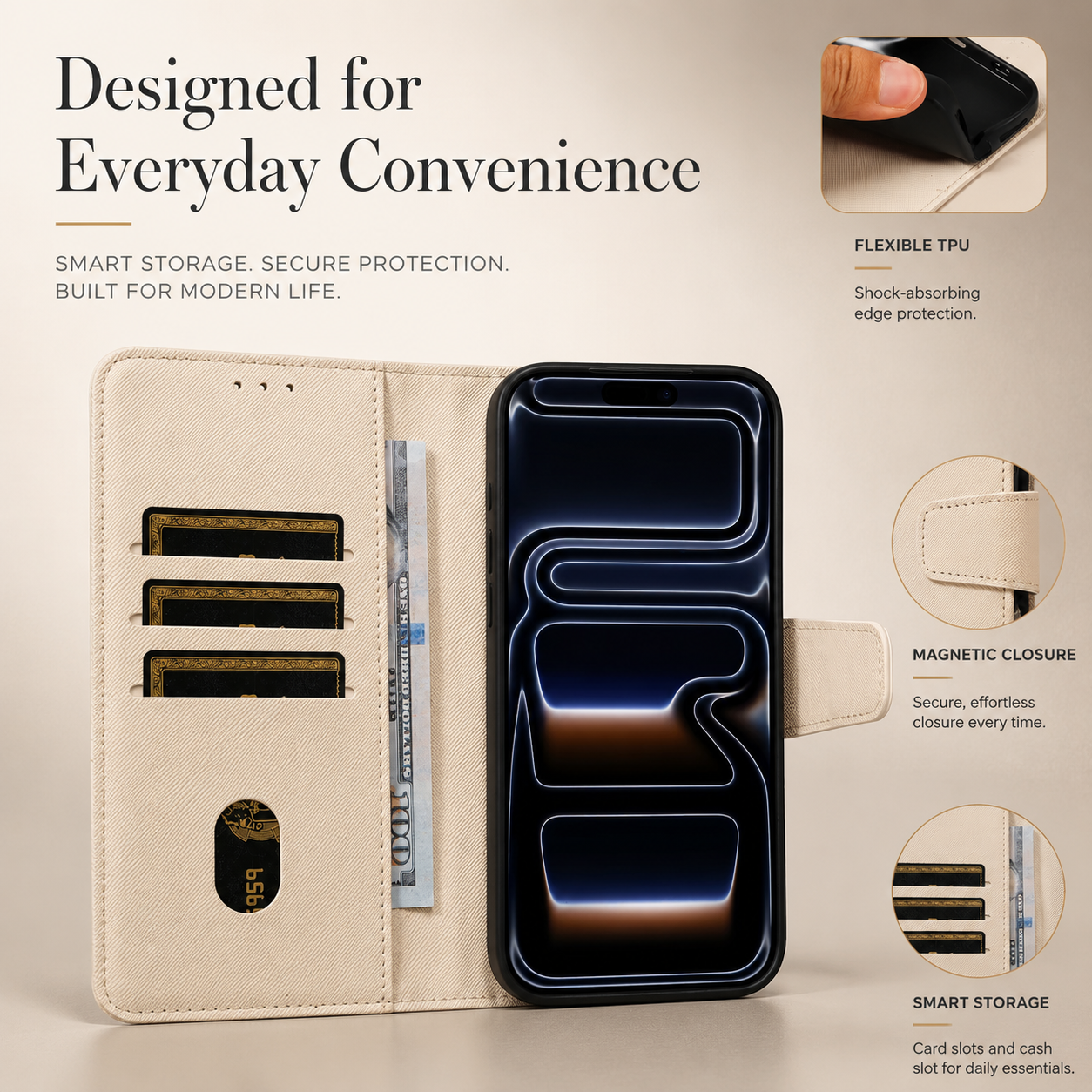 Premium iPhone Case MagSafe Compatible PU Leather Wallet Cover Magnetic Shockproof Protective Case Card Holder Anti Scratch Full Coverage Slim Design