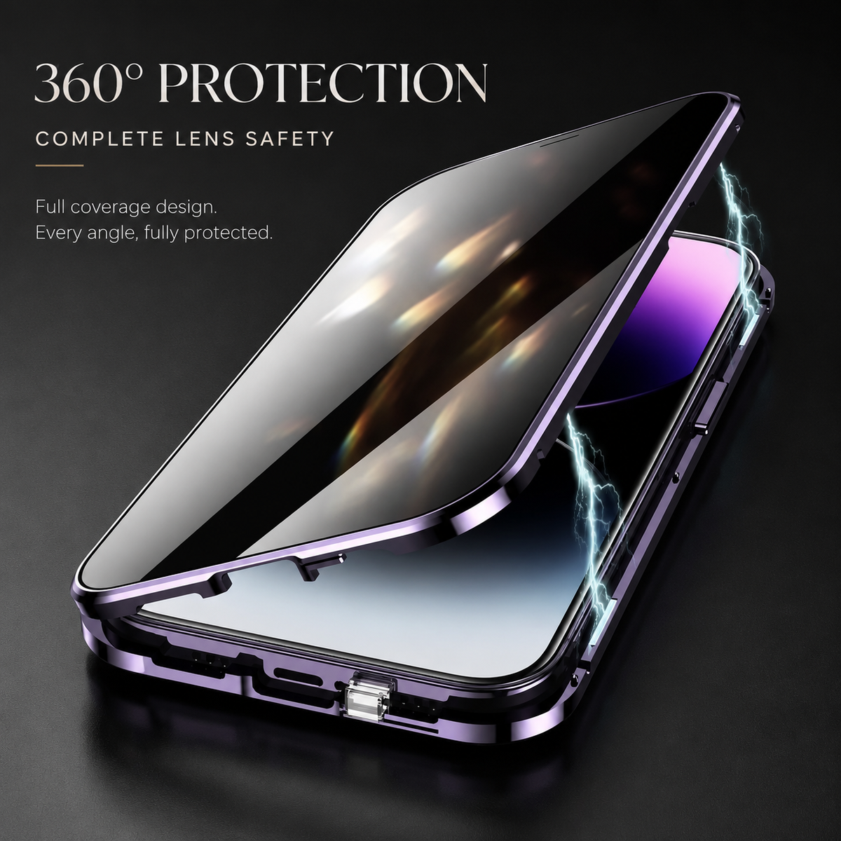 Premium iPhone Case MagSafe Compatible Privacy Tempered Glass Metal Frame Cover Shockproof Full Coverage Anti Scratch Non Slip Protective Slim Design