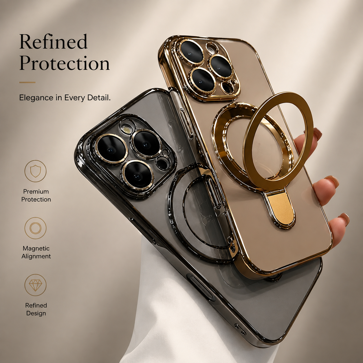 Premium iPhone Case MagSafe Compatible Protective Cover Camera Lens Protection Clear Acrylic Magnetic Stand Shockproof Anti Fingerprint Full Coverage