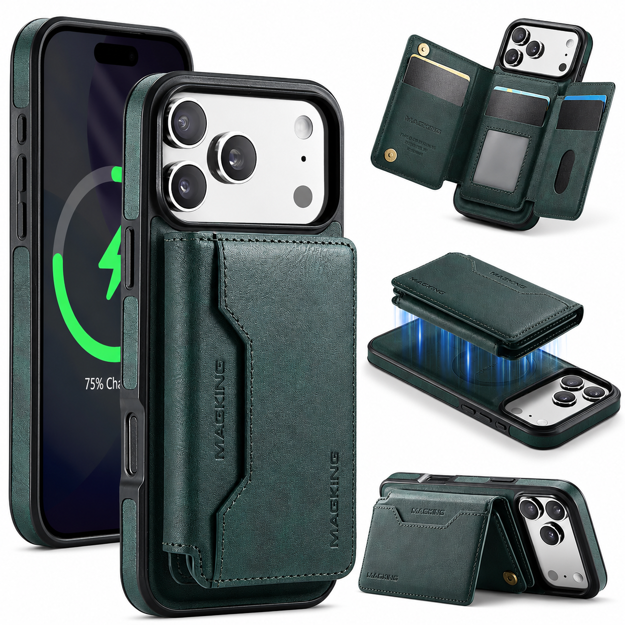 Premium iPhone Case MagSafe Compatible Protective Cover Camera Lens Protection Shockproof Detachable Magnetic PU Leather Wallet Card Holder Anti Scratch Full Coverage