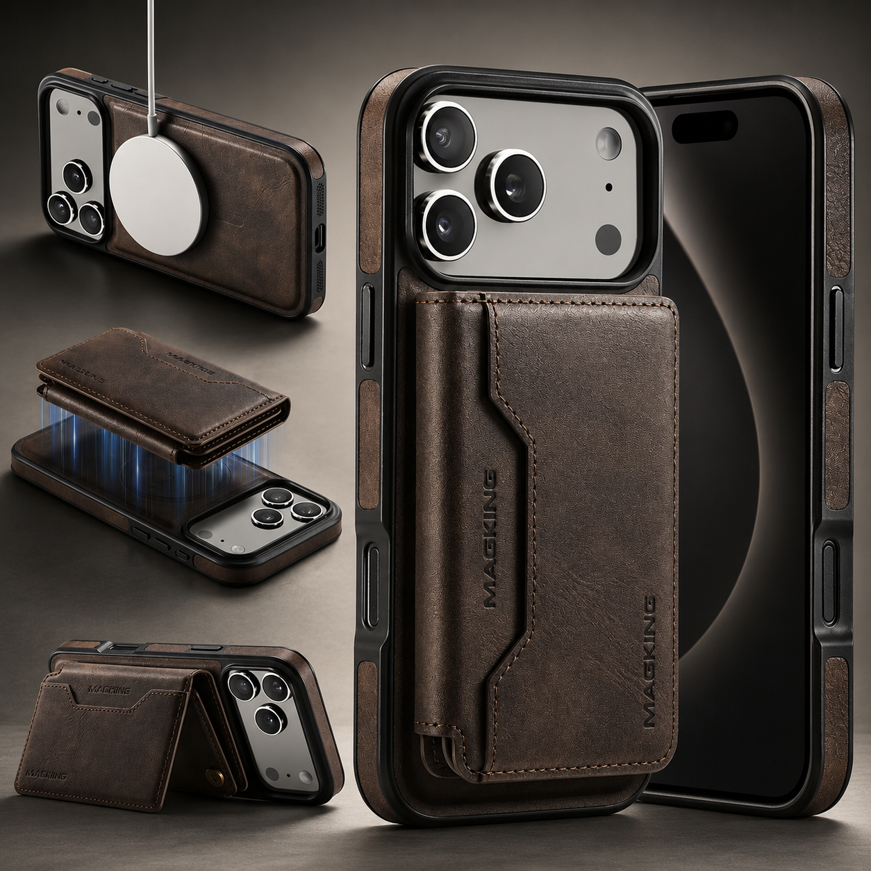 Premium iPhone Case MagSafe Compatible Protective Cover Camera Lens Protection Shockproof Detachable Magnetic PU Leather Wallet Card Holder Anti Scratch Full Coverage