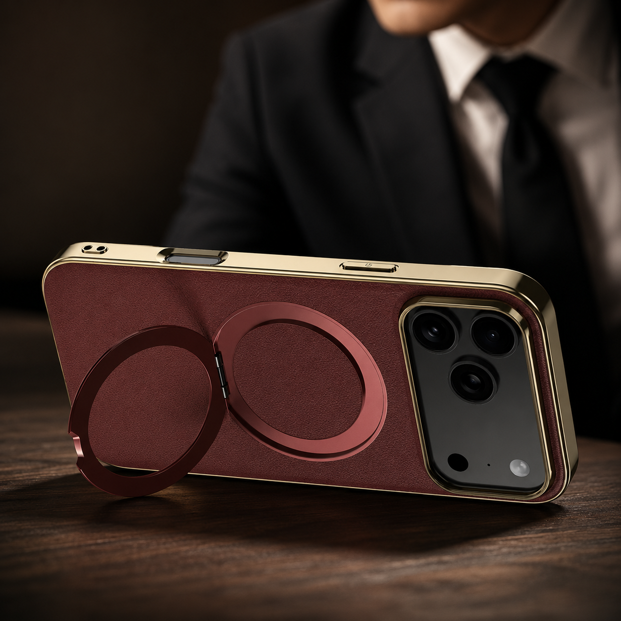 Premium iPhone Case MagSafe Compatible Protective Cover Camera Lens Protection Shockproof Genuine Cowhide Leather Magnetic Ring Holder Anti Scratch Full Coverage