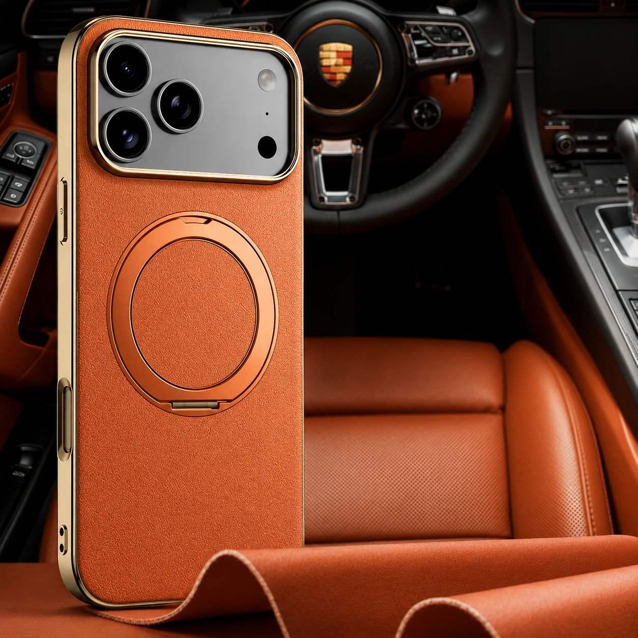 Premium iPhone Case MagSafe Compatible Protective Cover Camera Lens Protection Shockproof Genuine Cowhide Leather Magnetic Ring Holder Anti Scratch Full Coverage
