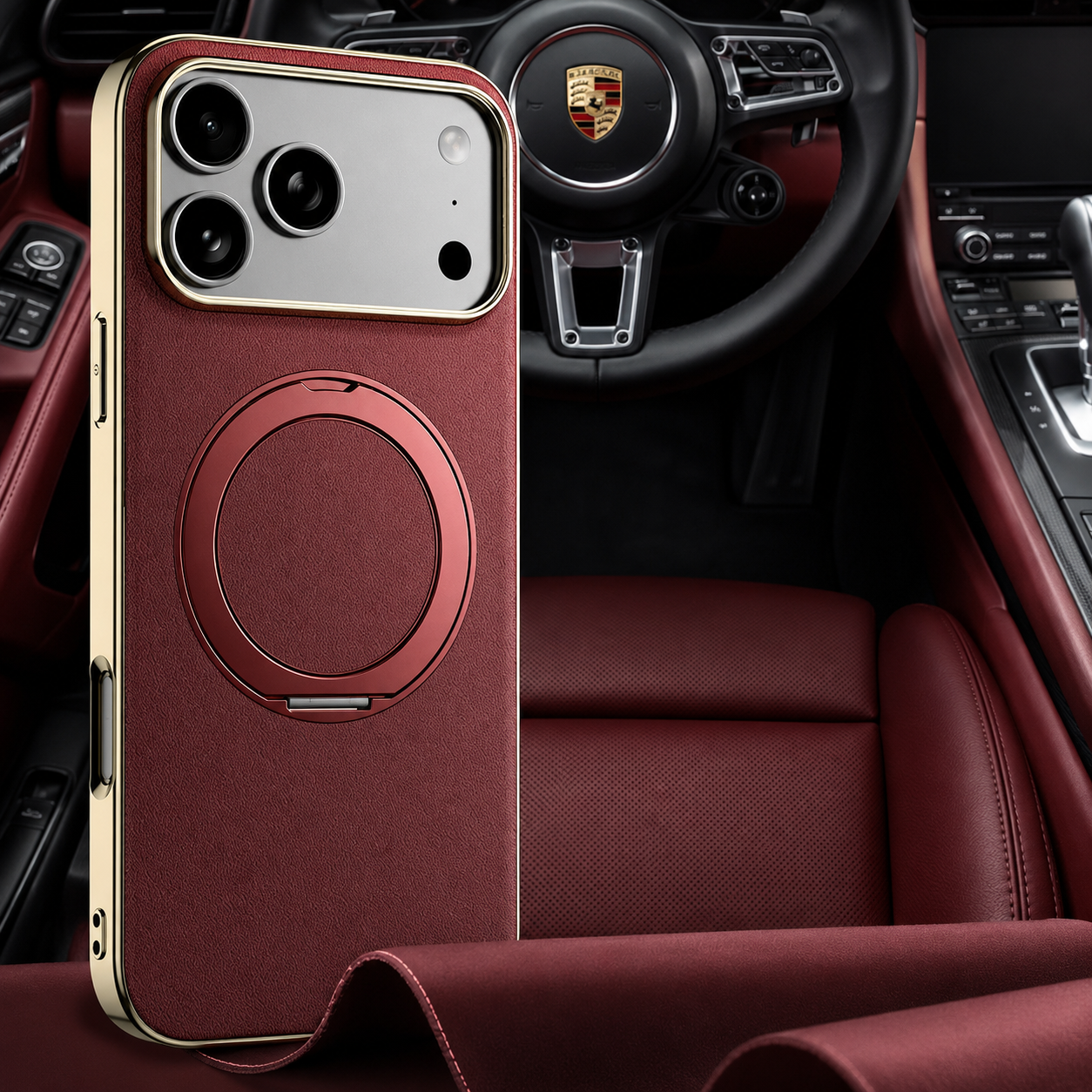 Premium iPhone Case MagSafe Compatible Protective Cover Camera Lens Protection Shockproof Genuine Cowhide Leather Magnetic Ring Holder Anti Scratch Full Coverage
