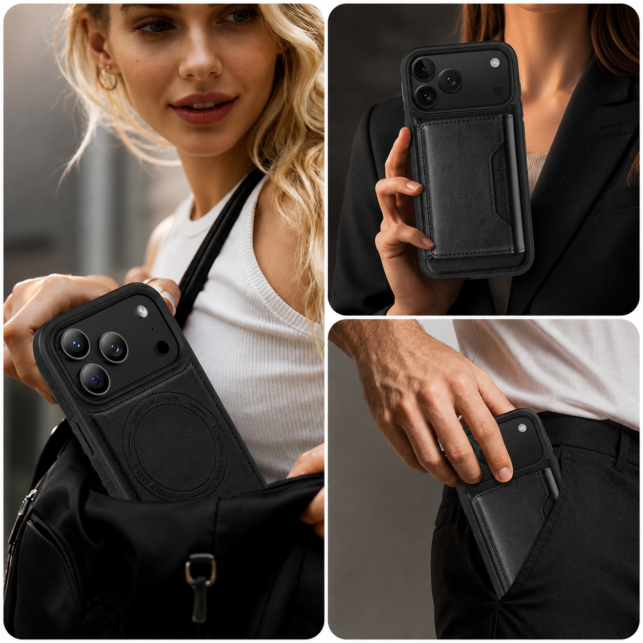 Premium iPhone Case MagSafe Compatible Protective Cover Camera Lens Protection Shockproof PU Leather Wallet Card Holder Magnetic Anti Scratch Full Coverage