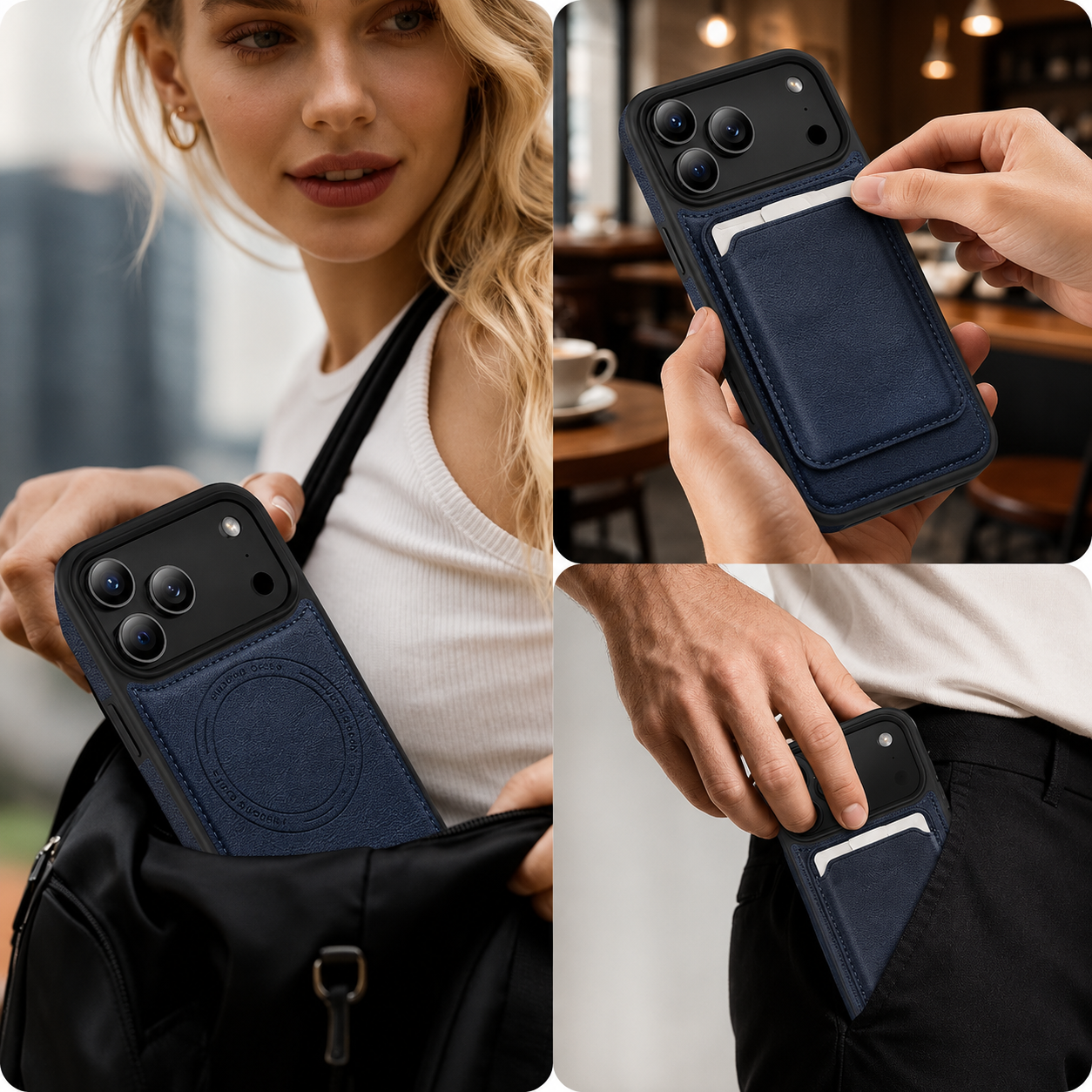Premium iPhone Case MagSafe Compatible Protective Cover Camera Lens Protection Shockproof RFID Leather Wallet Card Holder Anti Scratch Full Coverage