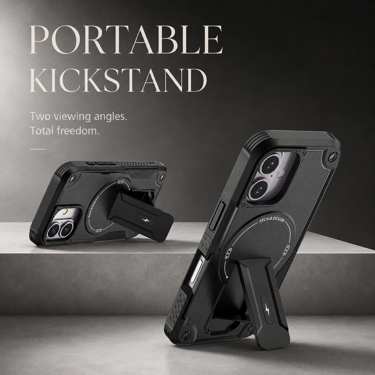 Premium iPhone Case MagSafe Compatible Protective Cover Camera Lens Protection Shockproof Rugged PC TPU Armor Magnetic Kickstand Lanyard Support Full Coverage