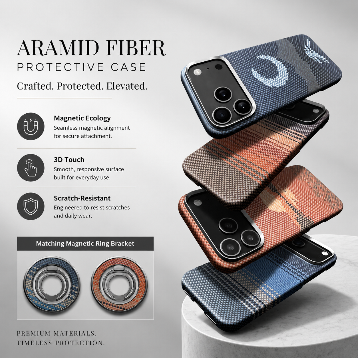 Premium iPhone Case MagSafe Compatible Real Aramid Kevlar Carbon Fiber Ultra Slim Protective Cover Shockproof Matte Anti Glare Magnetic Charging Slim Design