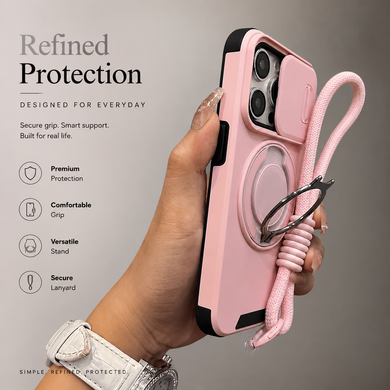 Premium iPhone Case MagSafe Compatible Rugged Armor Cover PC TPU Shockproof Magnetic Bracket Stand Slide Camera Protection Anti Fingerprint Non Slip