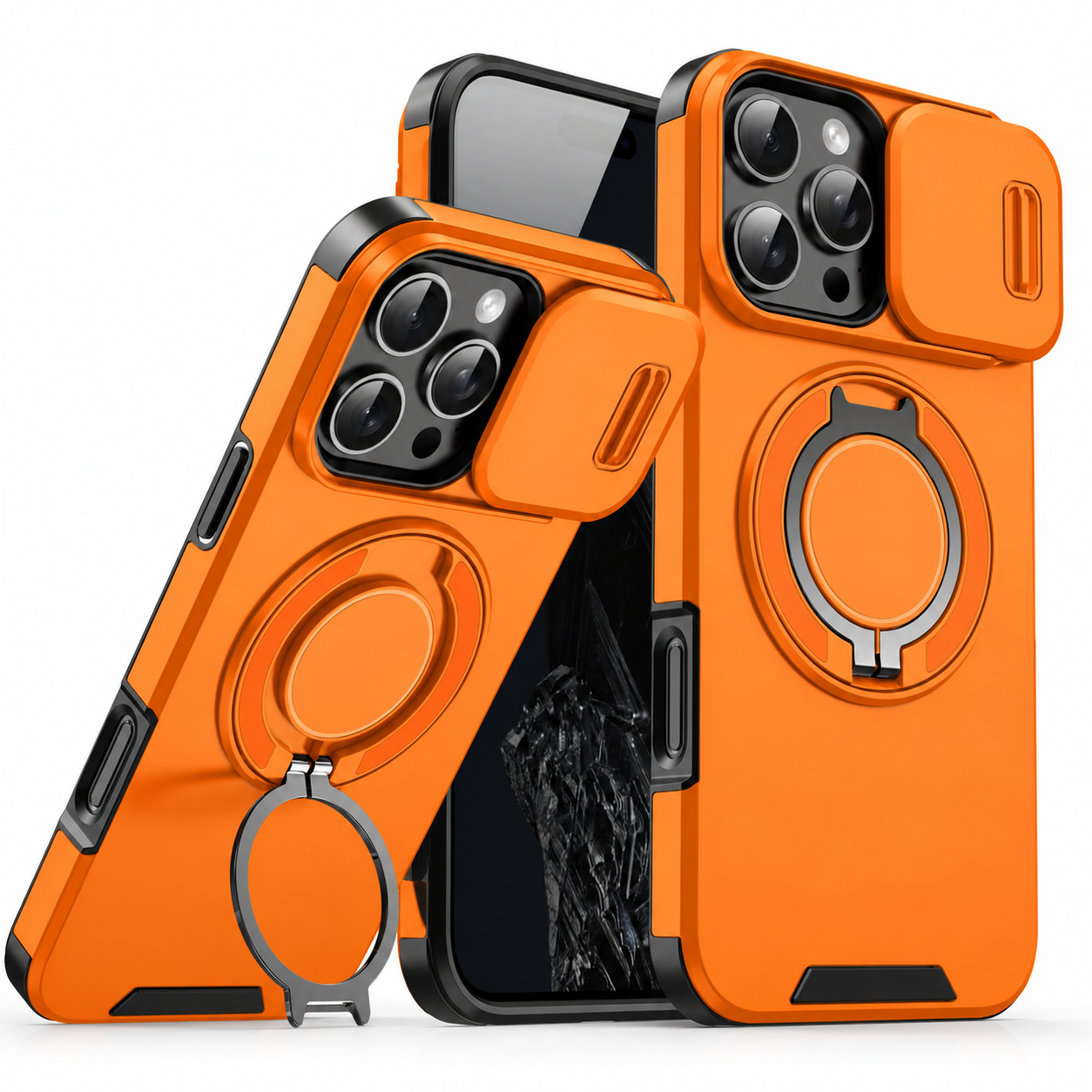 Premium iPhone Case MagSafe Compatible Rugged Armor Cover PC TPU Shockproof Magnetic Bracket Stand Slide Camera Protection Anti Fingerprint Non Slip