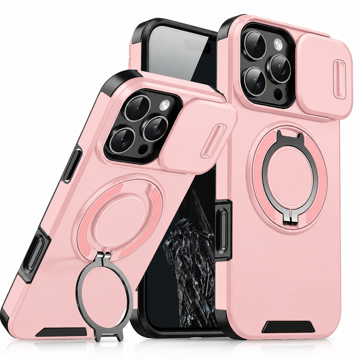 Premium iPhone Case MagSafe Compatible Rugged Armor Cover PC TPU Shockproof Magnetic Bracket Stand Slide Camera Protection Anti Fingerprint Non Slip