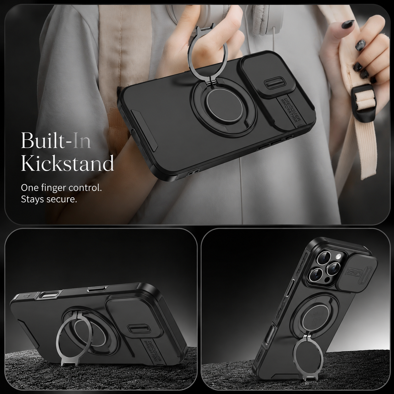 Premium iPhone Case MagSafe Compatible Rugged Armor Cover PC TPU Shockproof Magnetic Bracket Stand Slide Camera Protection Anti Fingerprint Non Slip