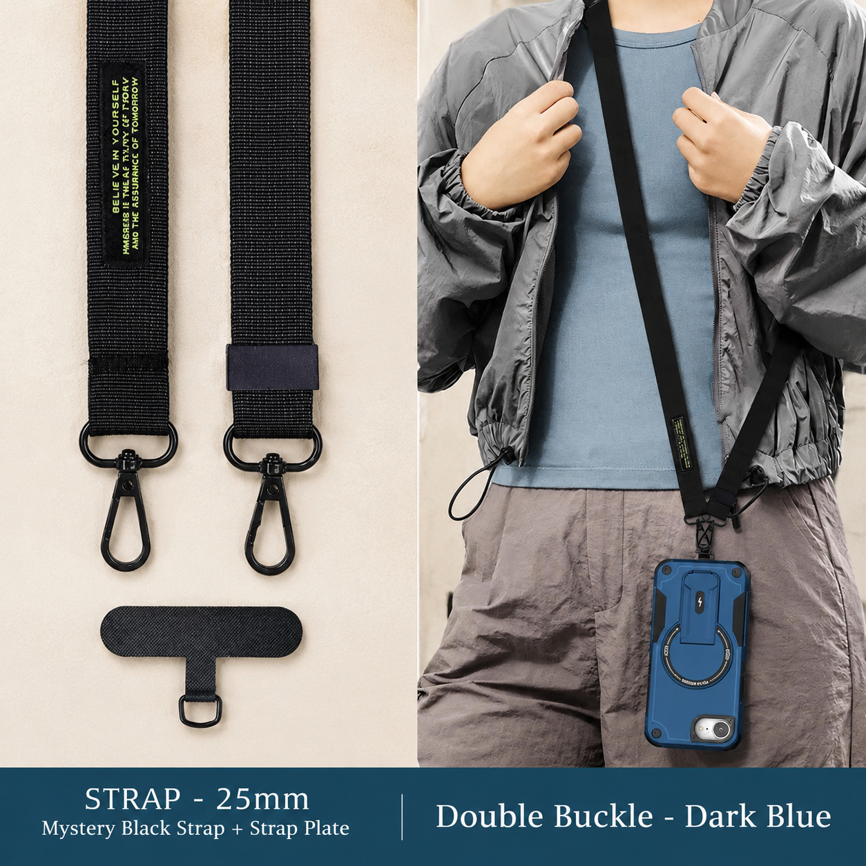 Premium iPhone Case MagSafe Compatible Rugged Shockproof Protective Cover Kickstand Adjustable Lanyard Strap Dual Layer Camera Lens Protection Full Coverag