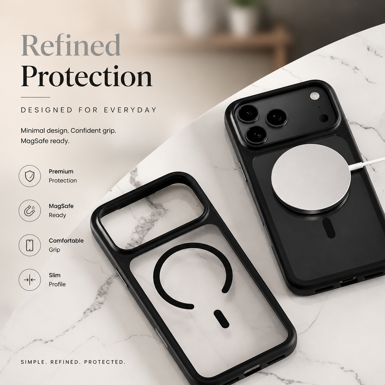 Premium iPhone Case MagSafe Compatible TPU PC Cover with Camera Button Shockproof Anti Fingerprint Matte Finish Raised Protection Slim Design