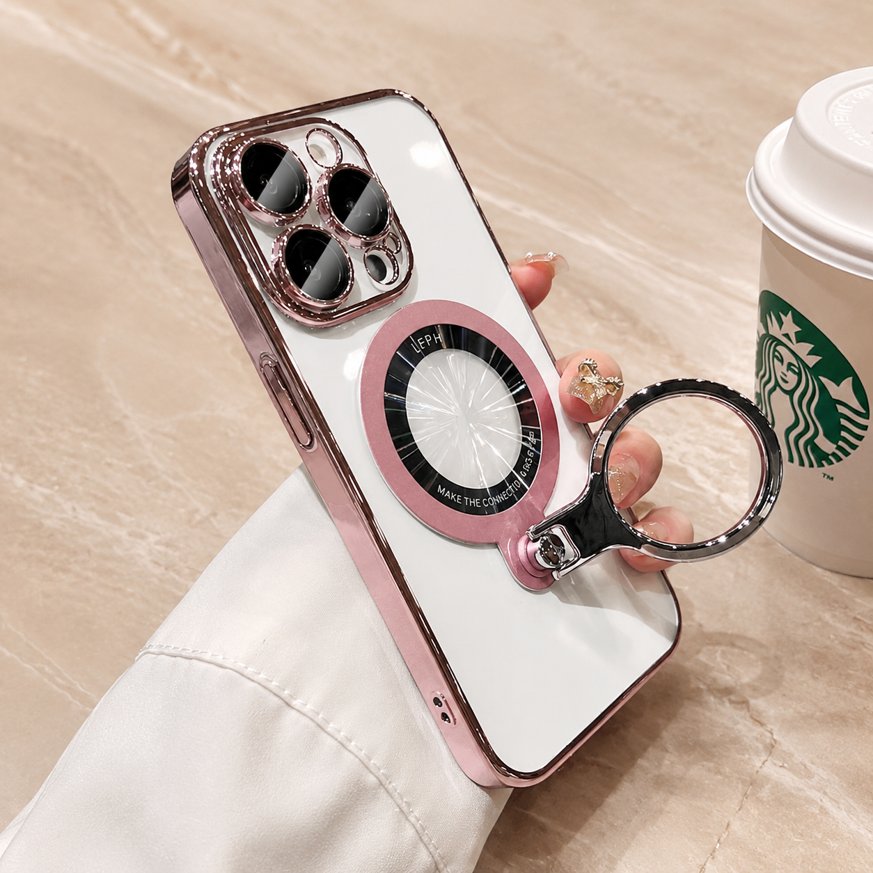 Premium iPhone Case MagSafe Compatible Transparent Acrylic Cover Ring Holder Stand Shockproof Protective Case Magnetic Wireless Charging Slim Design