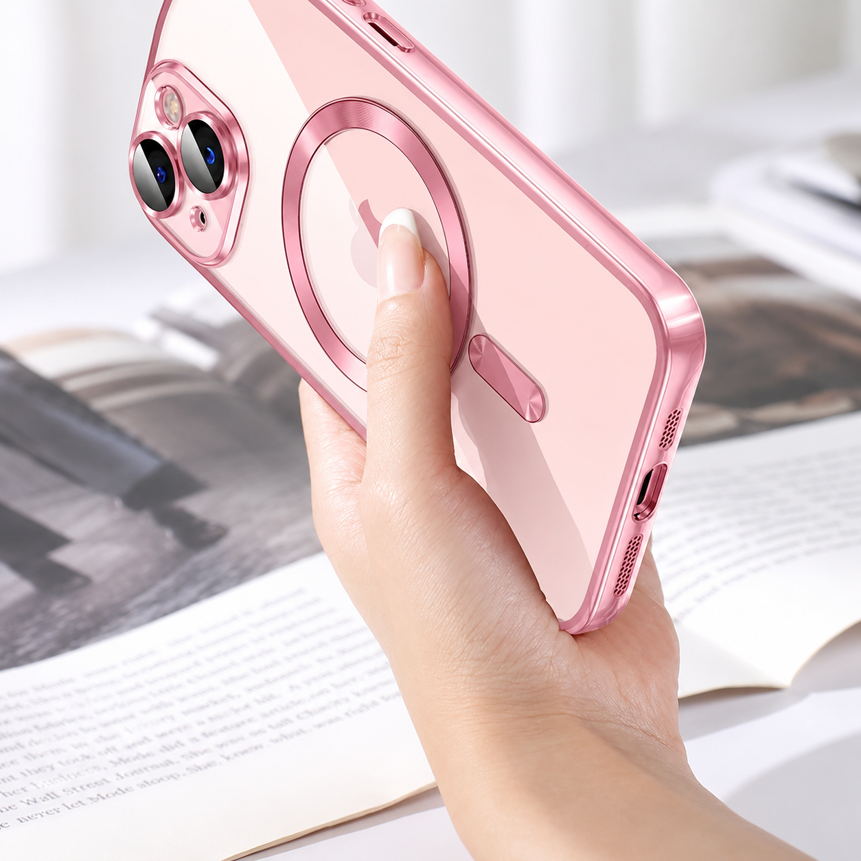 Premium iPhone Case MagSafe Compatible Transparent TPU Cover Magnetic Lens Protection Shockproof Anti Fingerprint Anti Scratch Half Wrapped Slim Design