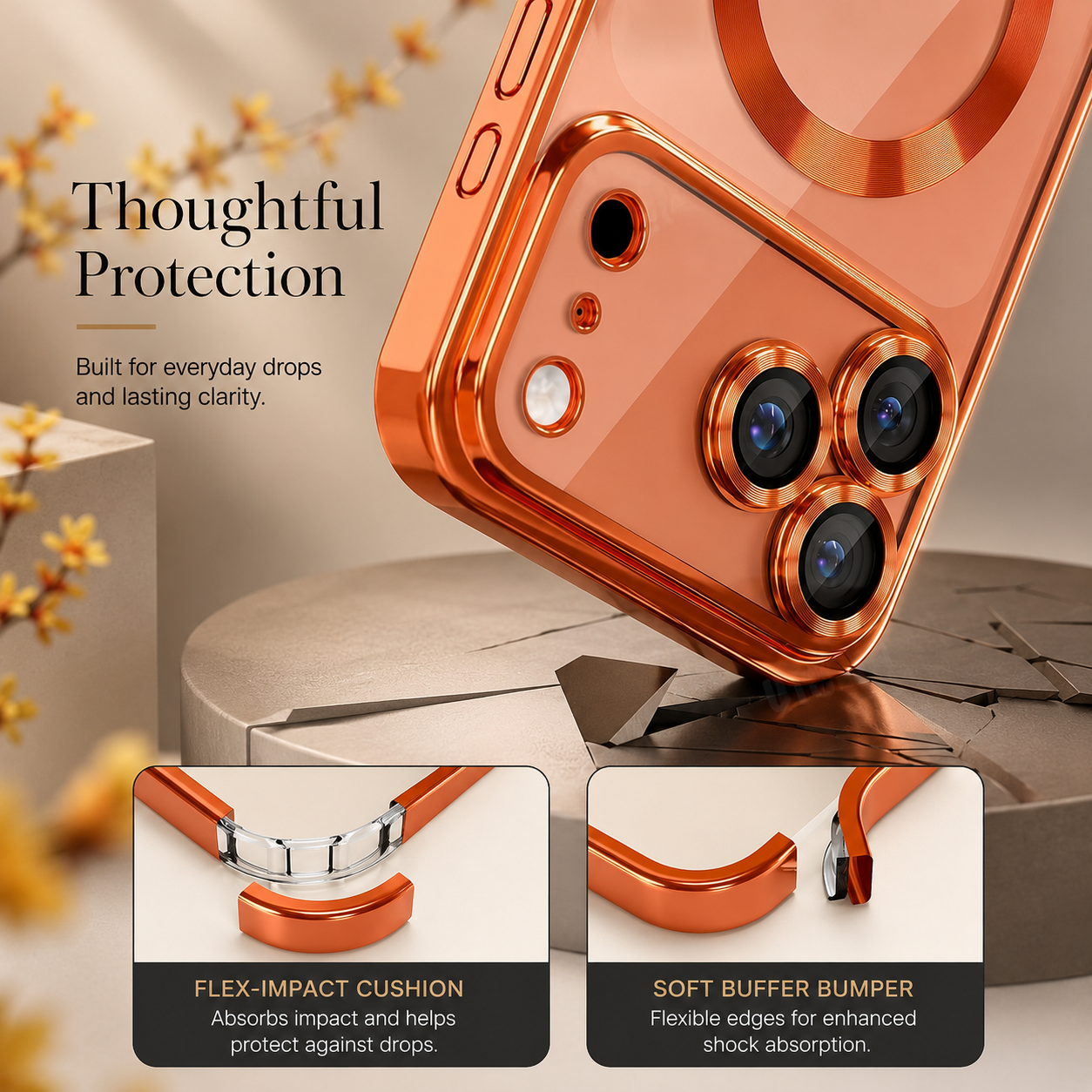 Premium iPhone Case MagSafe Compatible Transparent TPU Cover Magnetic Lens Protection Shockproof Anti Fingerprint Anti Scratch Half Wrapped Slim Design