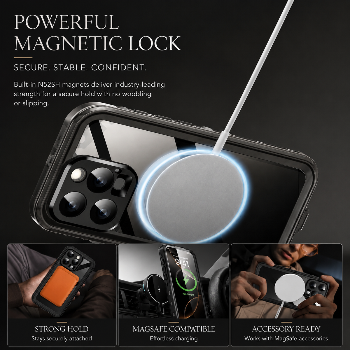 Premium iPhone Case MagSafe Compatible Waterproof IP68 Protective Cover 360 Full Body Shockproof Rugged Anti Scratch Dustproof Camera Protection Design