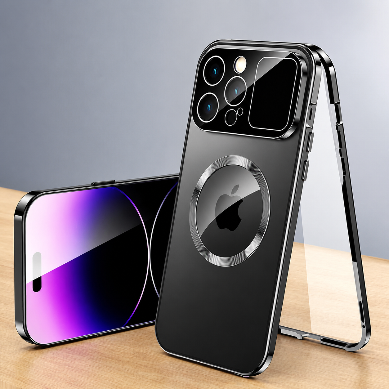 Premium iPhone Case MagSafe Double Glass Magnetic Shockproof Full Protection Cover Aluminum Frame Camera Lens Shield Clear Window Design