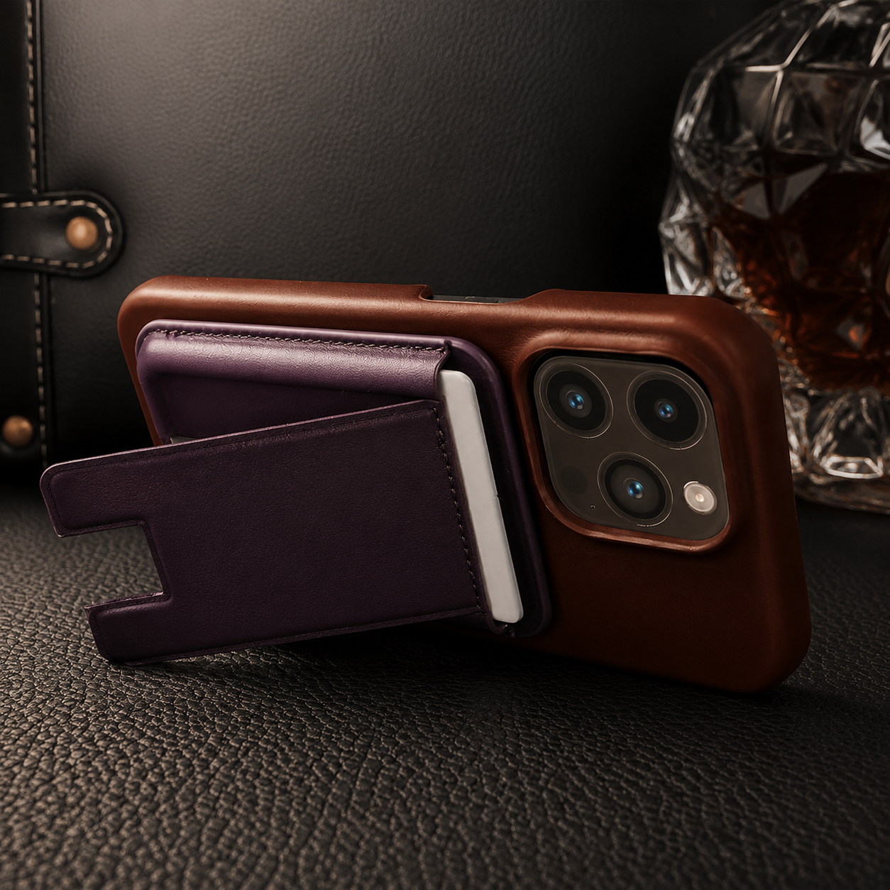 Premium iPhone Case MagSafe Wallet Genuine Leather Cover Card Holder Magnetic Closure Shockproof Protective Case Wireless Charging Compatible Full Coverage Design