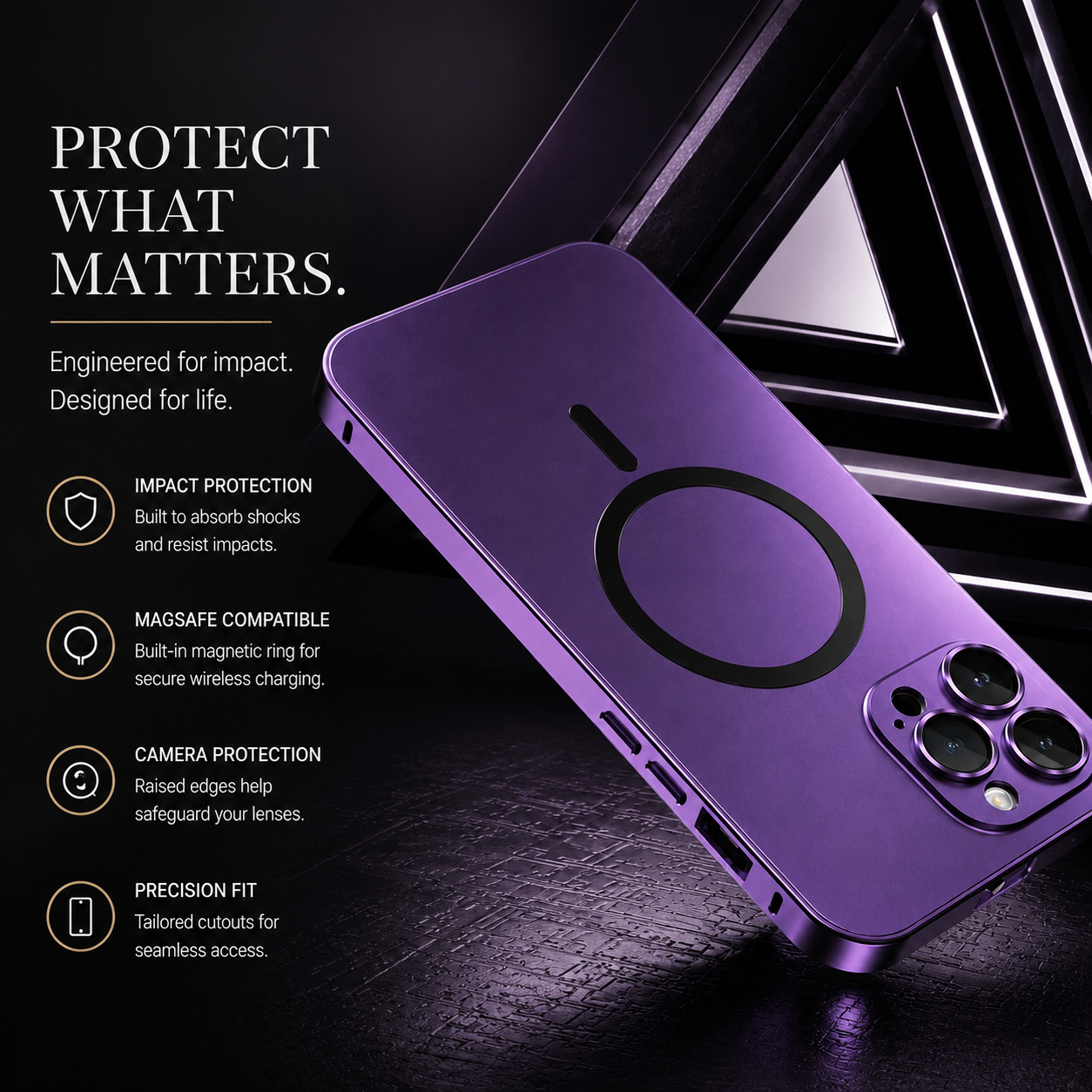 Premium iPhone Case Magnetic Aluminum Metal Frame Protective Cover MagSafe Compatible Hard PC Back Shockproof Anti Scratch Matte Anti Fingerprint Slim Design