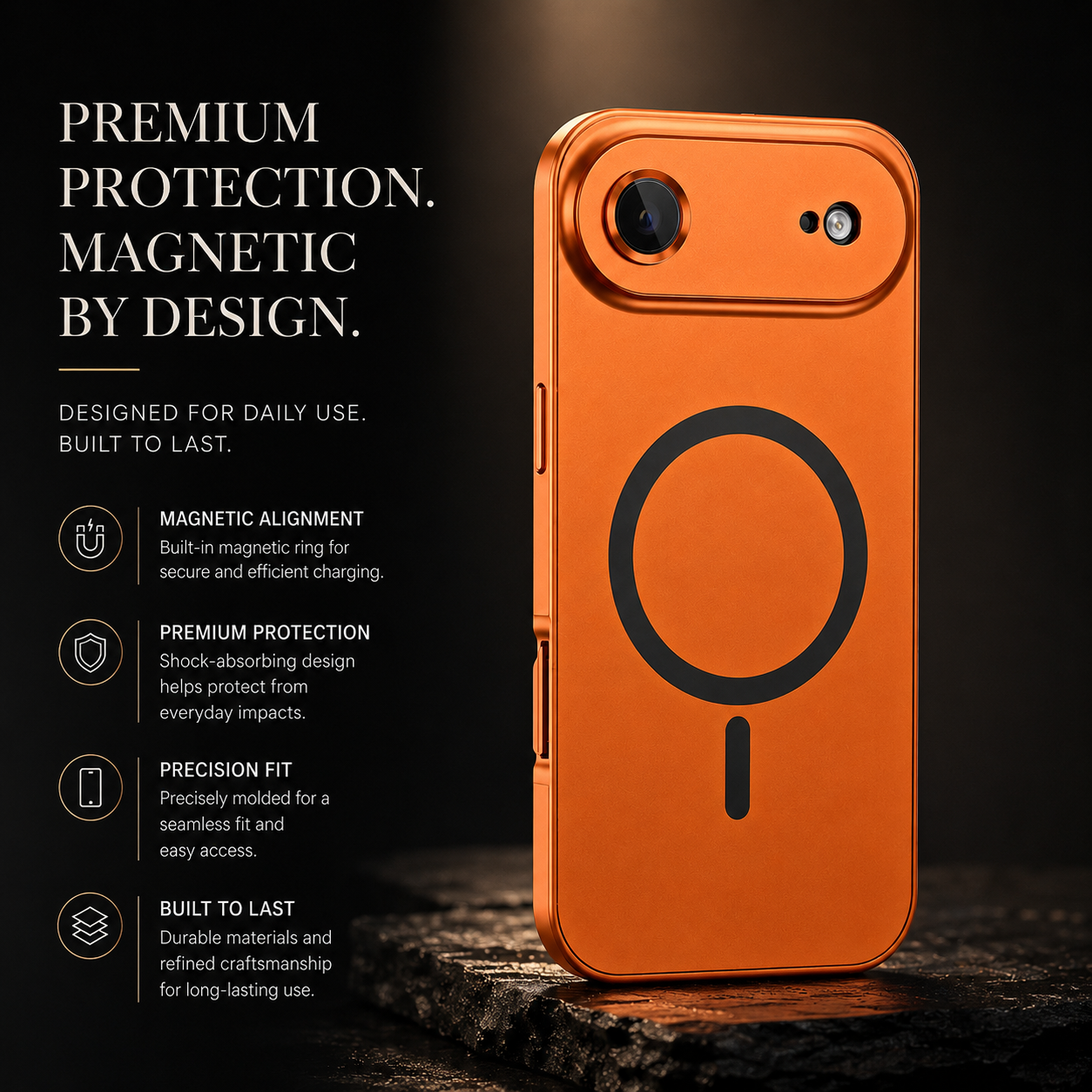 Premium iPhone Case Magnetic Aluminum Metal Frame Protective Cover MagSafe Compatible Hard PC Back Shockproof Anti Scratch Matte Anti Fingerprint Slim Design