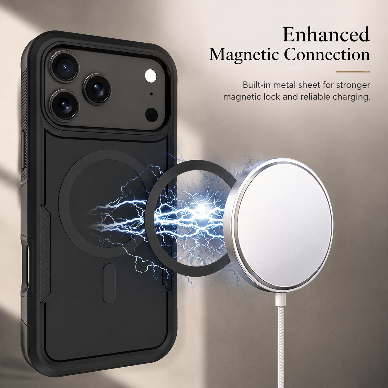 Premium iPhone Case Magnetic Charging Compatible Heavy Armor Protective Cover 2-in-1 Shockproof PC TPU Matte Anti Fingerprint Full Coverage