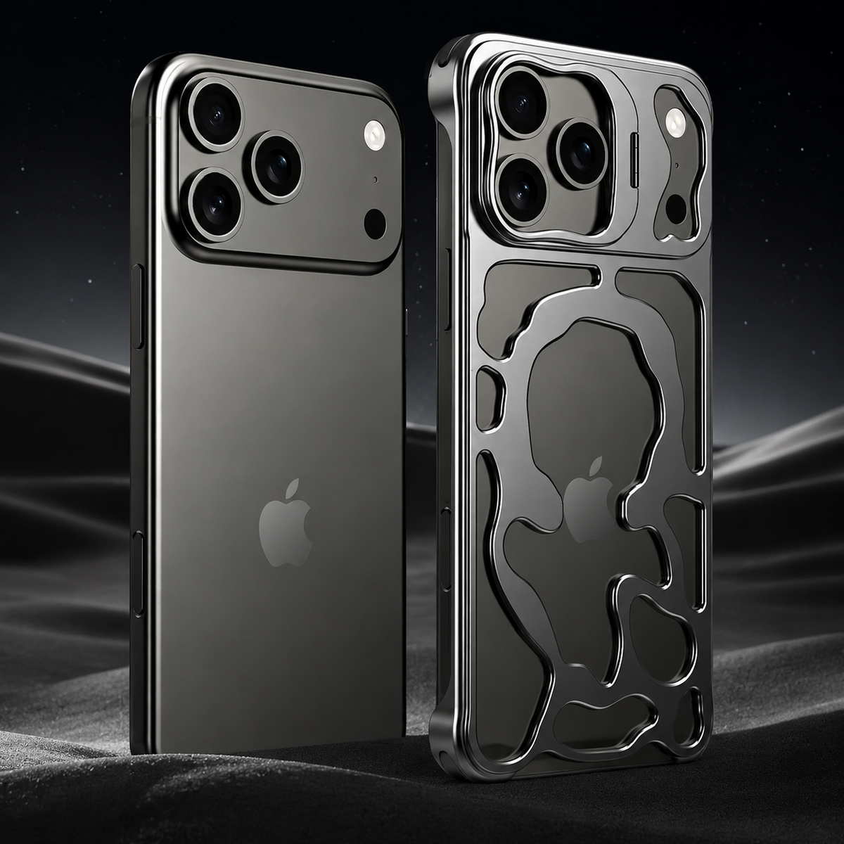 Premium iPhone Case Magnetic Hollow Metal Cover with Heat Dissipation Stand Bracket Shockproof Scratch Resistant Open Frame Lightweight Protective Design