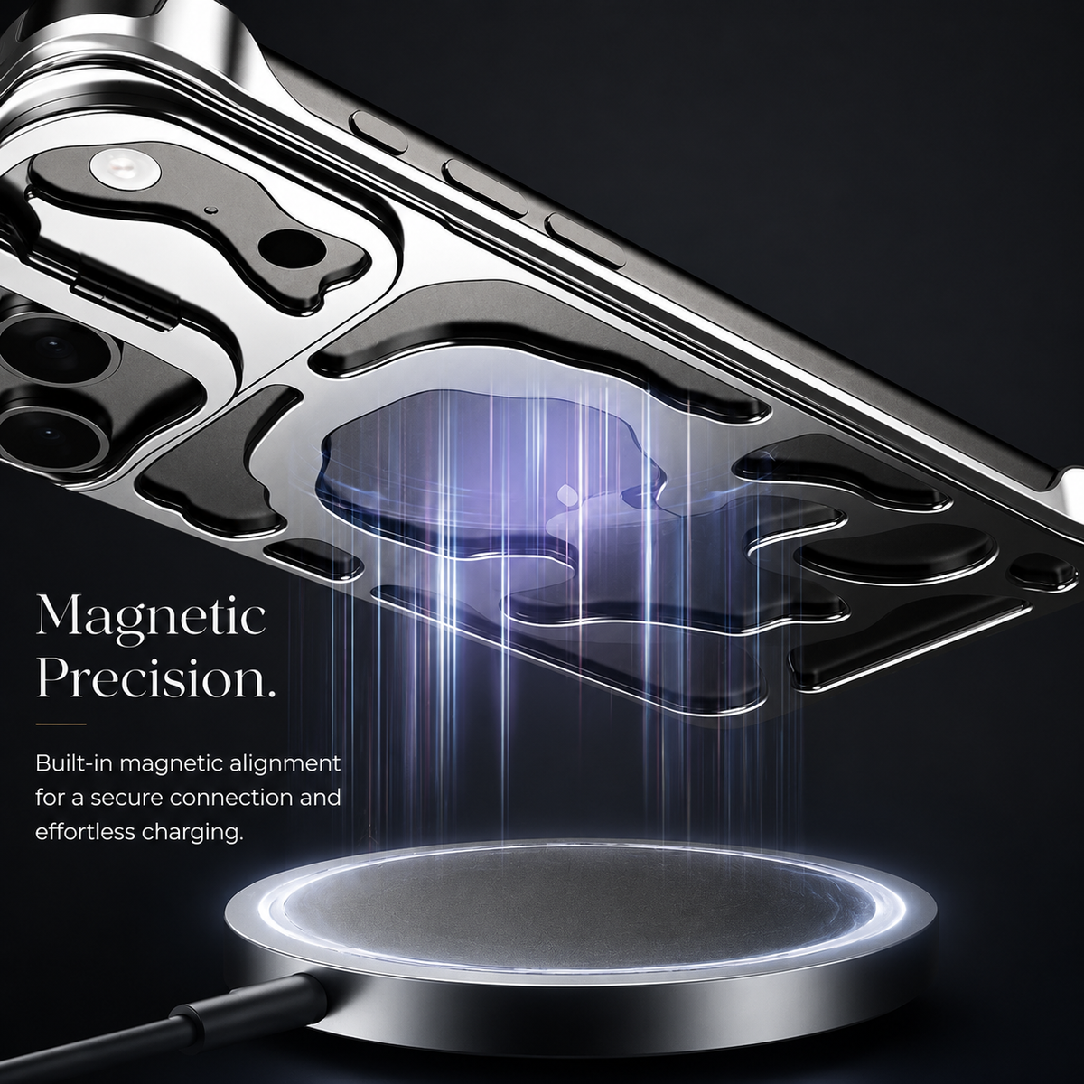 Premium iPhone Case Magnetic Hollow Metal Cover with Heat Dissipation Stand Bracket Shockproof Scratch Resistant Open Frame Lightweight Protective Design