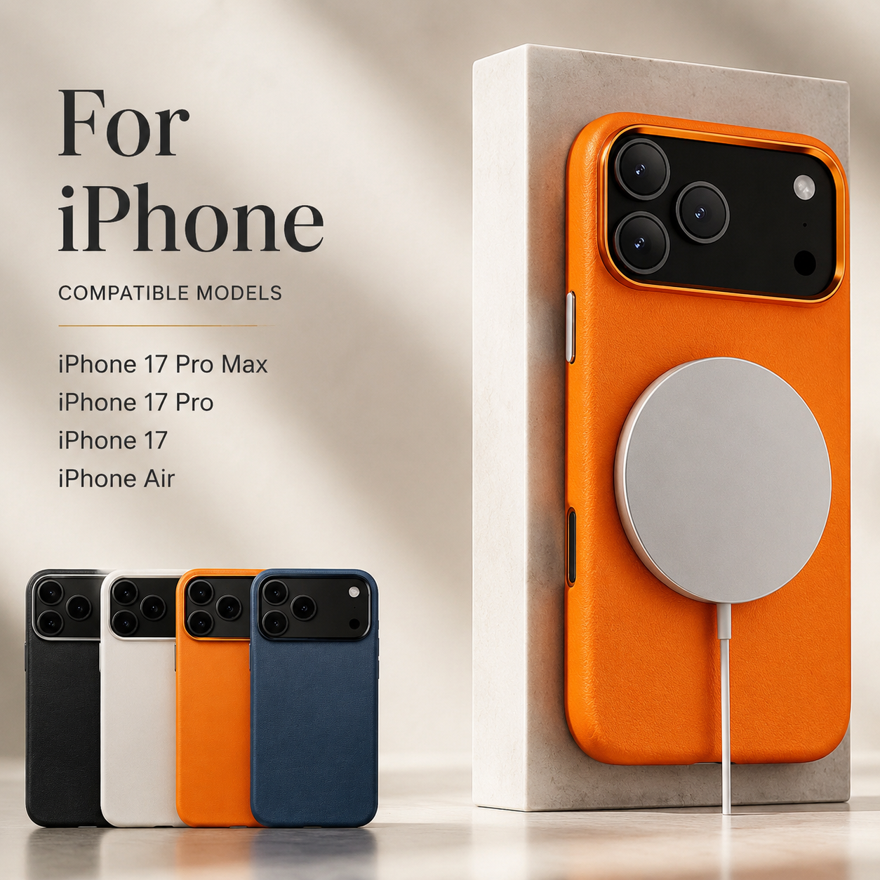 Premium iPhone Case Magnetic Leather Protective Cover MagSafe Compatible Wireless Charging Shockproof Anti Fingerprint Camera Button Access Full Coverage