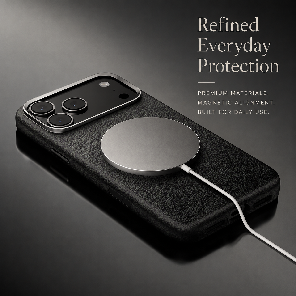 Premium iPhone Case Magnetic Leather Protective Cover MagSafe Compatible Wireless Charging Shockproof Anti Fingerprint Camera Button Access Full Coverage