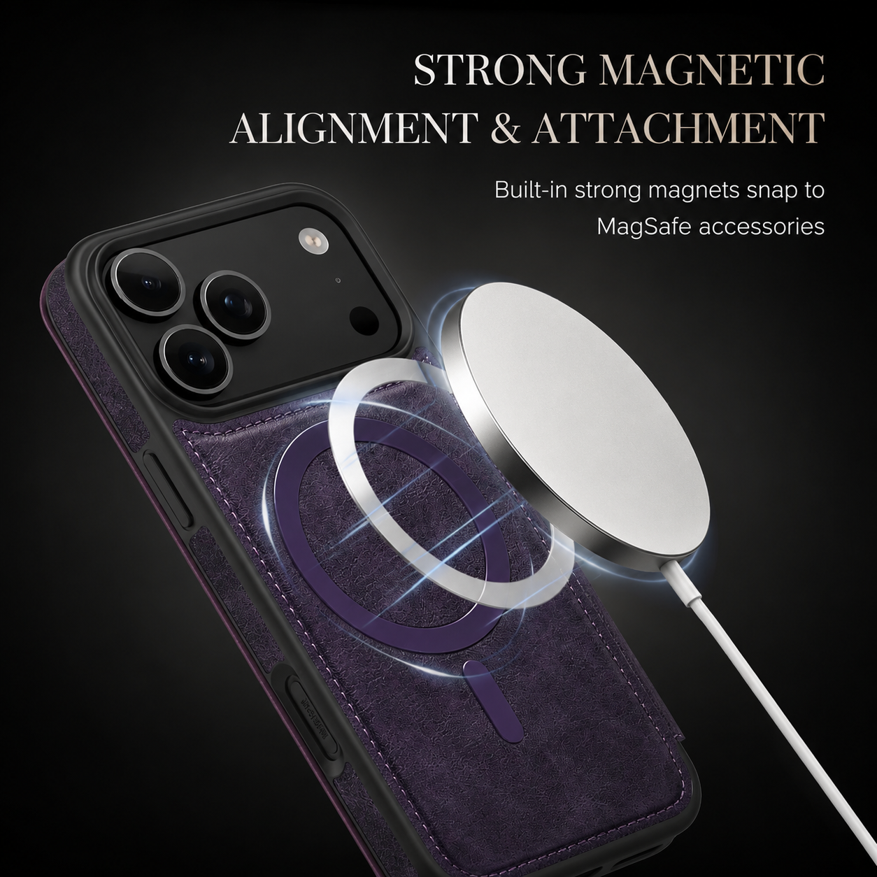 Premium iPhone Case Magnetic Leather Wallet Flip Cover Card Holder Camera Lens Protection Wireless Charging Compatible Anti Scratch Full Coverage