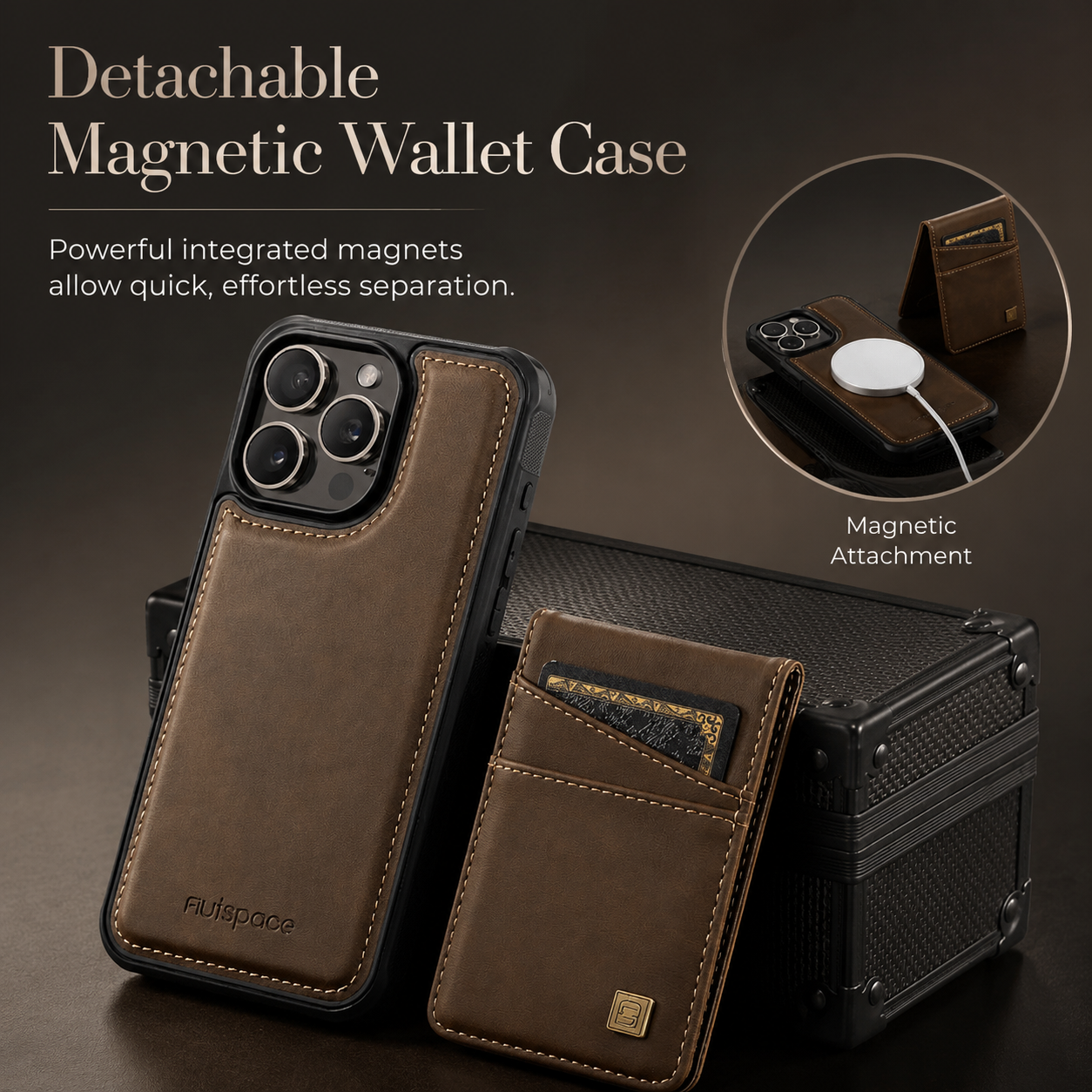 Premium iPhone Case Magnetic Wallet Cover PU Leather Detachable Flip Case Card Holder Wrist Strap Shockproof Protective Cover Slim Design