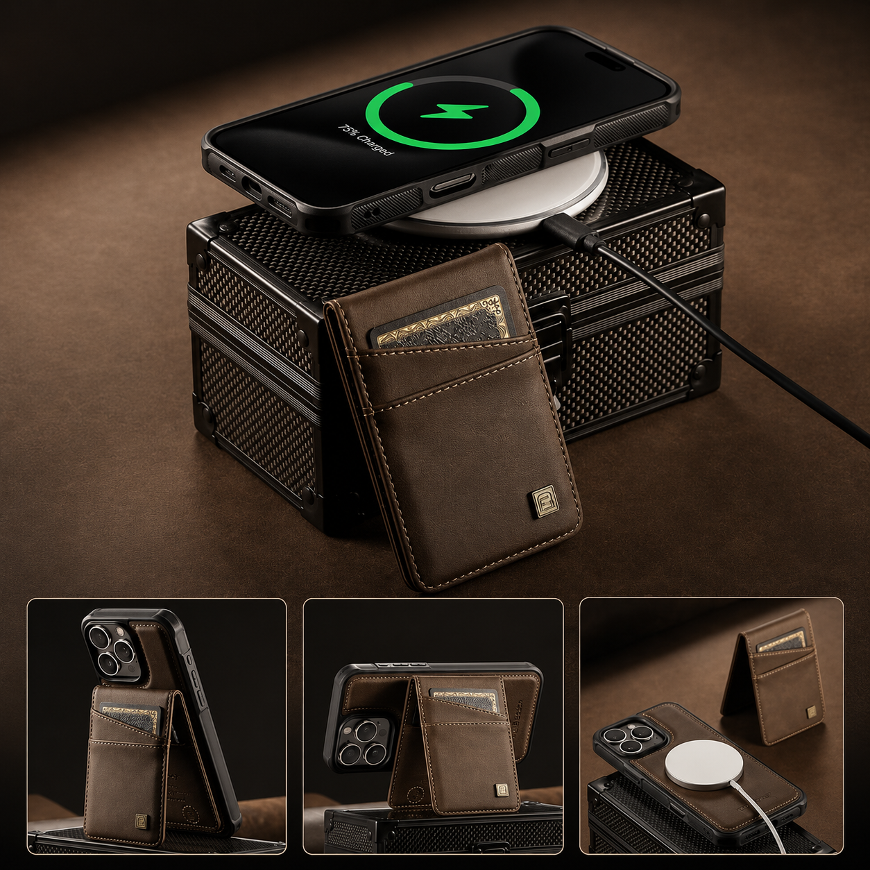 Premium iPhone Case Magnetic Wallet Cover PU Leather Detachable Flip Case Card Holder Wrist Strap Shockproof Protective Cover Slim Design
