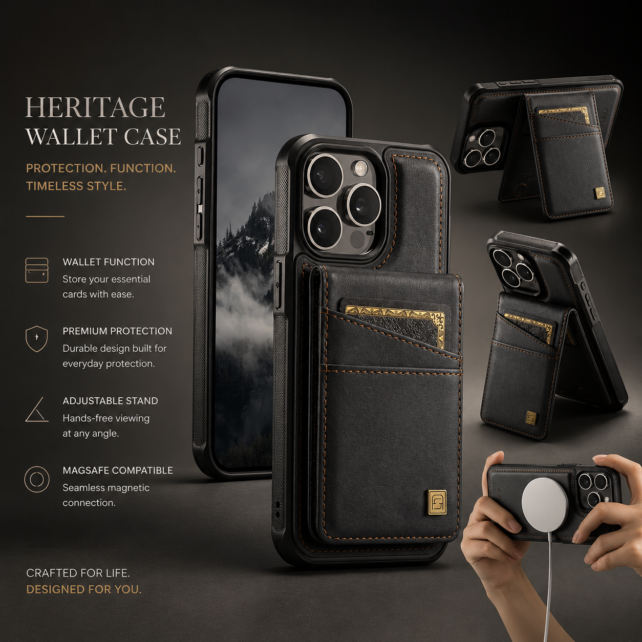Premium iPhone Case Magnetic Wallet Cover PU Leather Detachable Flip Case Card Holder Wrist Strap Shockproof Protective Cover Slim Design