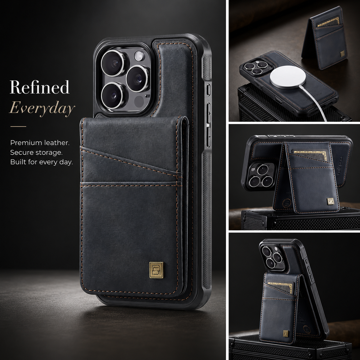 Premium iPhone Case Magnetic Wallet Cover PU Leather Detachable Flip Case Card Holder Wrist Strap Shockproof Protective Cover Slim Design