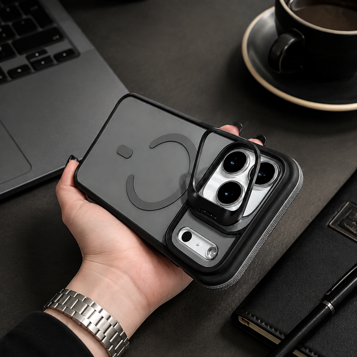 Premium iPhone Case Matte Transparent MagSafe Compatible Magnetic Protective Cover Built in Kickstand Shockproof Camera Lens Guard